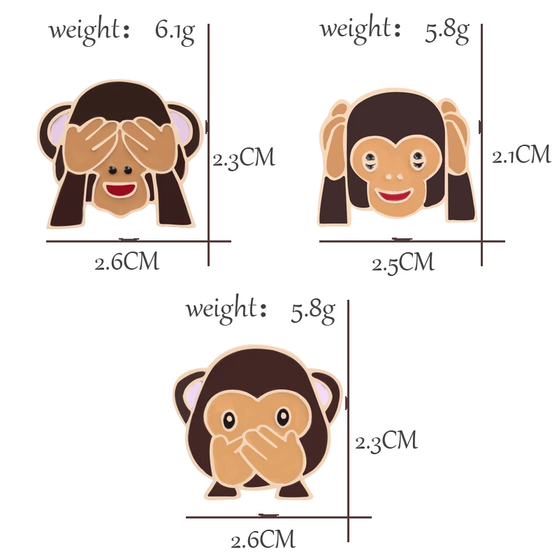 3pce/набор эмалированная булавка интересный три обезьяны игровая Брошь для женщин куртки Мультяшные Броши детский значок ювелирные изделия подарок