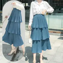 Для женщин Мода шифон Fruffles Юбки-миди Mujer эластичный пояс 5 цветов милые женские Повседневное летние плиссированные юбки T273