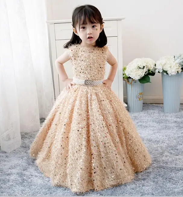 Золотая блестка, платье для крещения для маленьких девочек крестильное платье для маленьких девочек, праздничные платья для маленьких девочек 1 год, день рождения - Цвет: Золотой