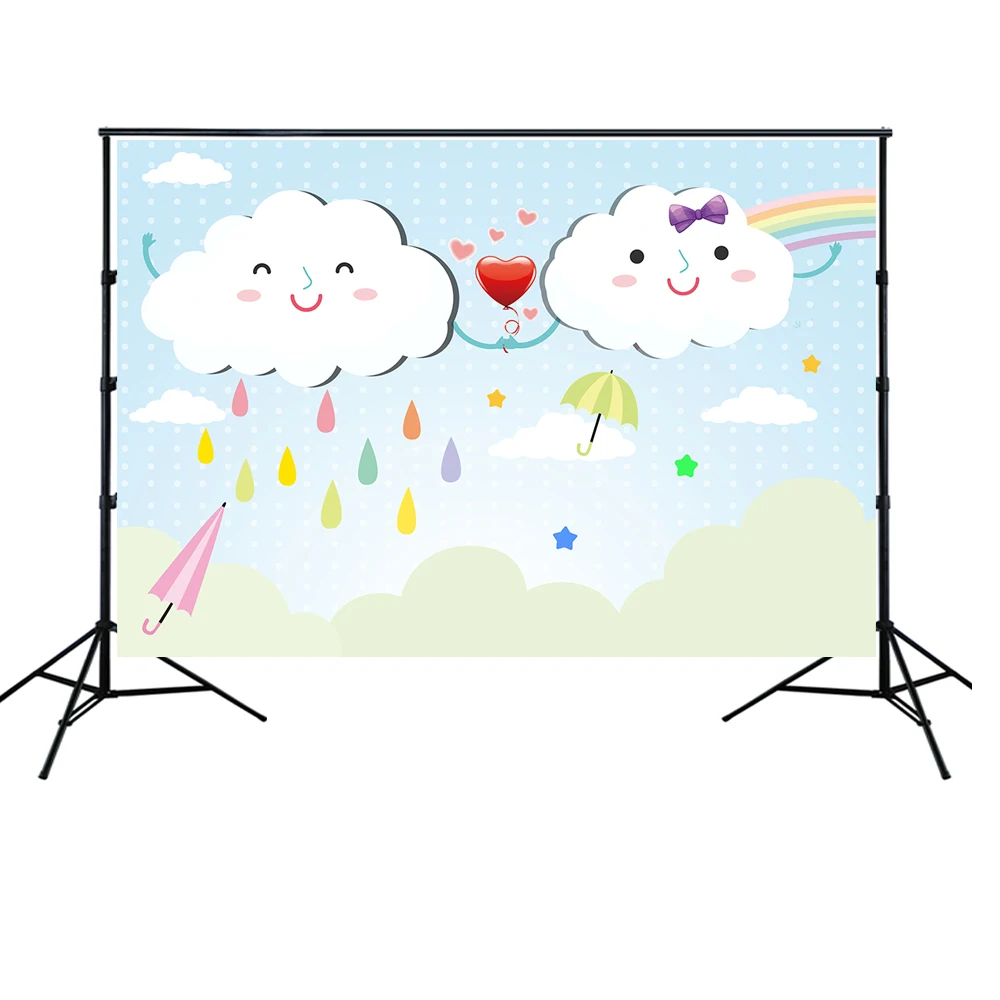 HUAYI Cute Rainbow Cloud Birthday Backdrop Cartoon Themed Photo Background for Girl Baby Shower Party Decor photocall w-2182