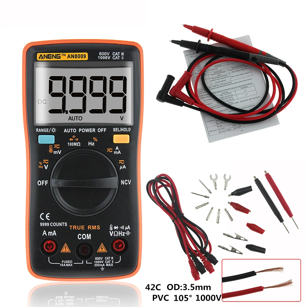 ANENG AN8009 True-RMS автоматический Диапазон Цифровой мультиметр NCV Омметр AC/DC Напряжение Амперметр измеритель тока Измерение температуры#1