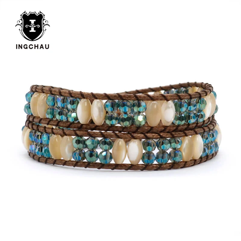 

2018 Glass and Shell Beads Tribal Bracelet Handmade Beaded 2 Strands Weaving Boho Bracelet Women Bohemian Jewelry WB-8