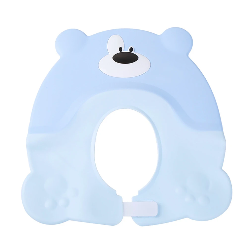 Мягкий силиконовый душ для новорожденных, шапочка для мытья ванной с медвежонком, регулируемая водонепроницаемая защита для ушей, шапочка для шампуня - Цвет: Синий