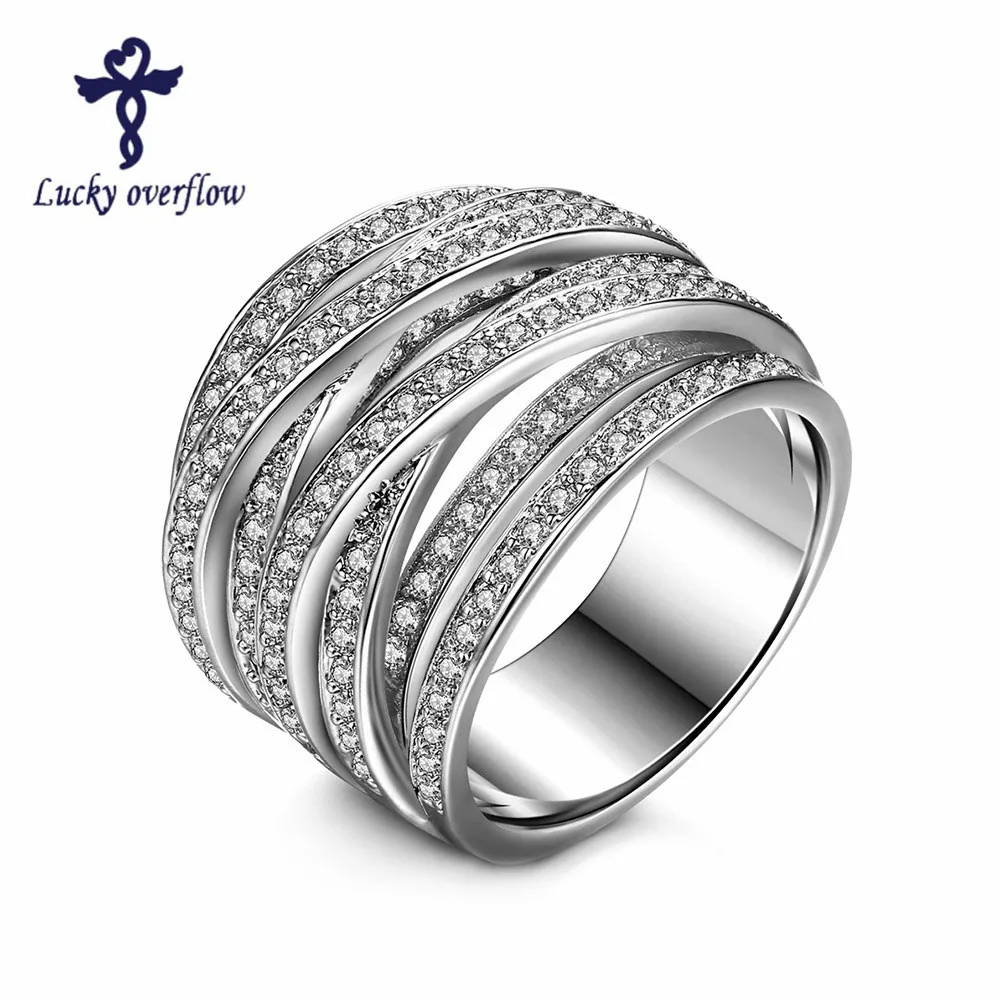

New Fashion Silver Plated Rings Multi-Layer Design Prong Setting High Quality Cubic Zircon Jewelry Wedding Rings Valentines Gift
