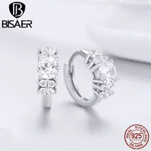BISAER, 925 пробы серебряные Простые круглые серьги-гвоздики для женщин, прозрачные серебряные серьги с кубическим цирконием, ювелирные изделия, Brincos ECE485