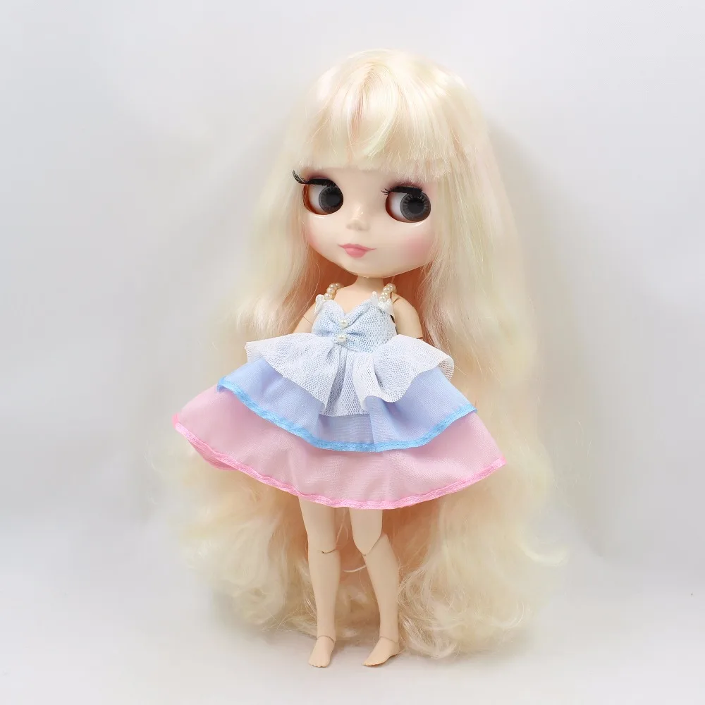 

free shipping factory blyth doll white skin joint body yellow mix pink hair with bangs 280BL1017/400 1/6 30cm