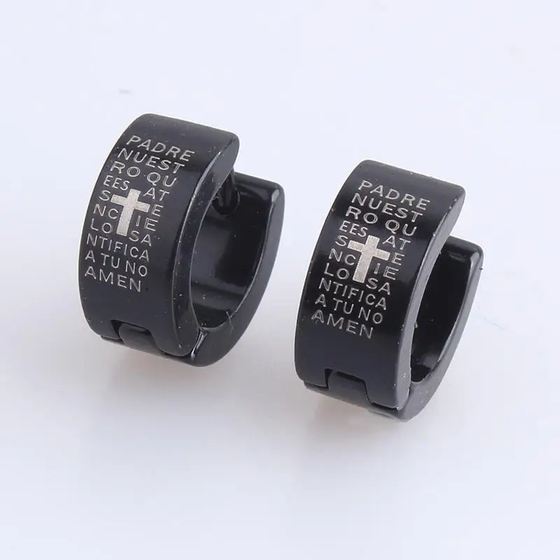 

free shipping 6mm Black bible cross 316L Stainless Steel Stud Earrings for women men wholesale