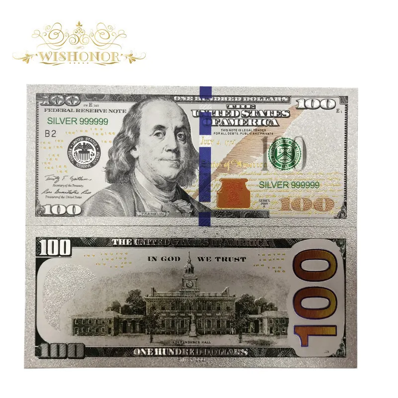 10 шт./лот посеребренные Купюры в американском стиле 100 долларов 24 К бумажные