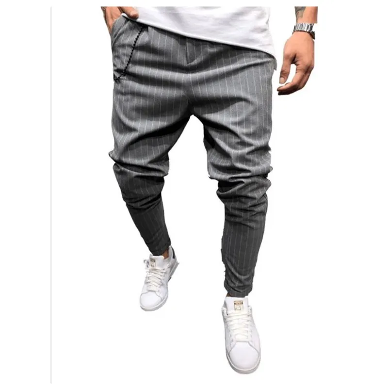 Новые Саржевые Мужские штаны для пробежки Мужские штаны для пробежки одноцветные многомешковые штаны для пробежки полосатые повседневные штаны в стиле хип-хоп - Цвет: gray