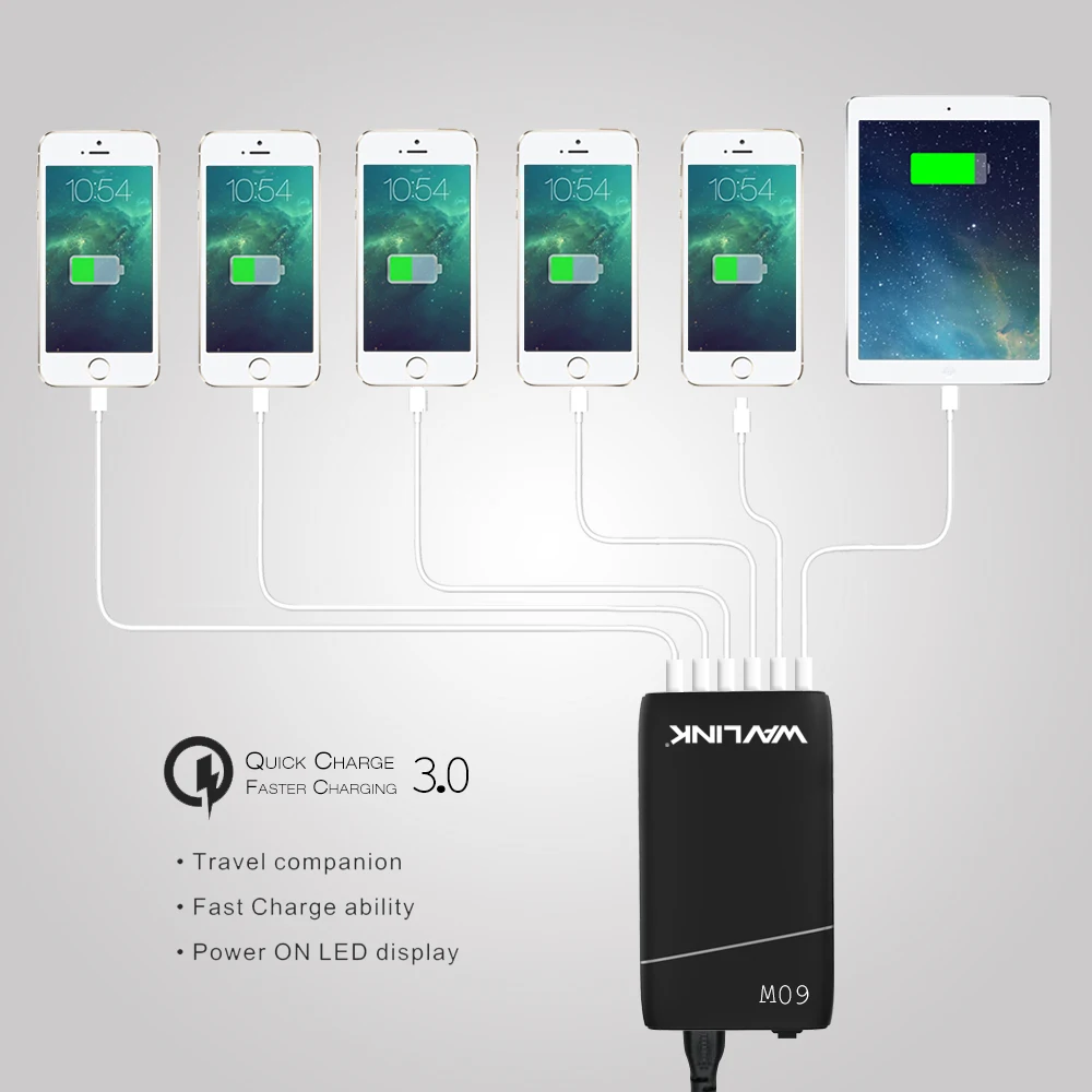 Wavlink 6 USB Ports Charger HUB Station/Desktop 60W 12A Quick Charge with AC Power Adapter for iPhone Samsung & all Smart Phone
