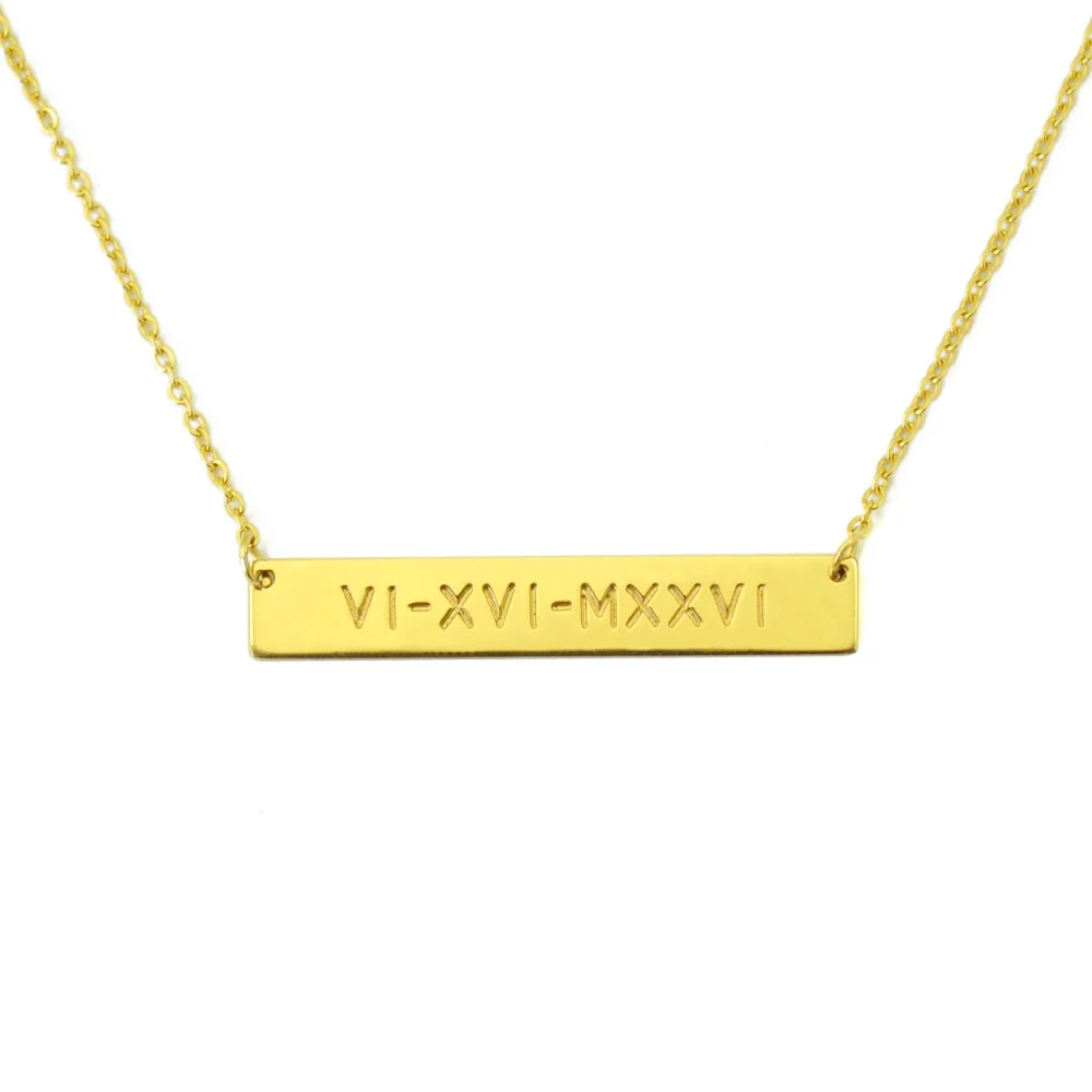 

Custom Name Bar Necklace,Engraved Rome Date Bar Pendant Necklace,Bar Necklace,Roman Numeral Necklace,Gif for women