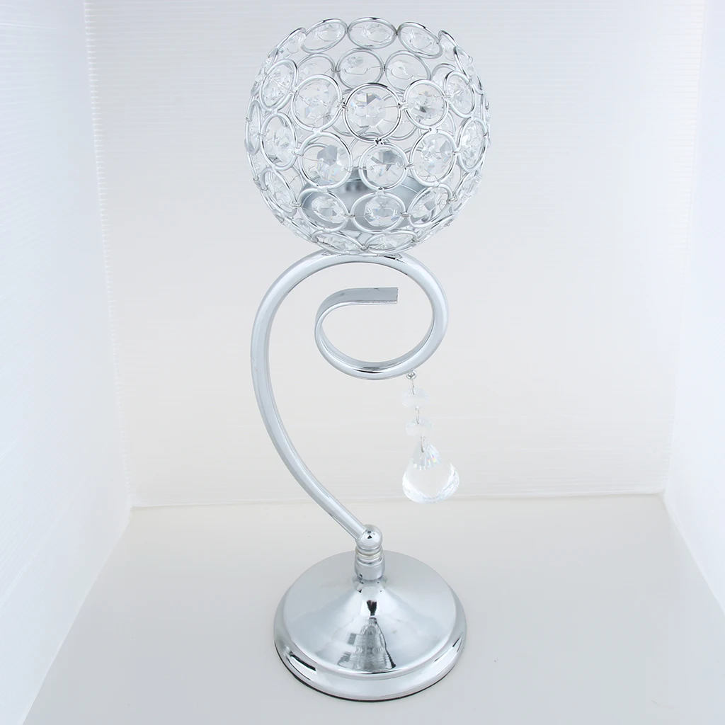 Crystal Effect Tea Light Candle Holder Globe Bowl Wedding Table Top Votive Lighting Fixtures Silver 35cm 2-set	