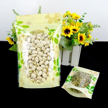 

4.7''x7.9'' (12x20cm) Valve Zipper PE Stand Up Green Leaf Packing Pouch W/ Clear Window For Coffee Food Storage Plastic Pack Bag