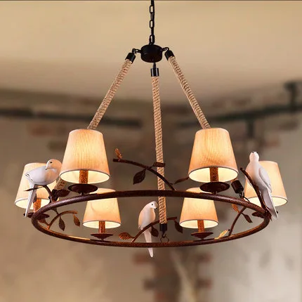 

American Country Retro Hemp Rope Pendant Light Bird Lamps Vintage Hemp Cord Hanging Lights For Cafe Bar Foyer