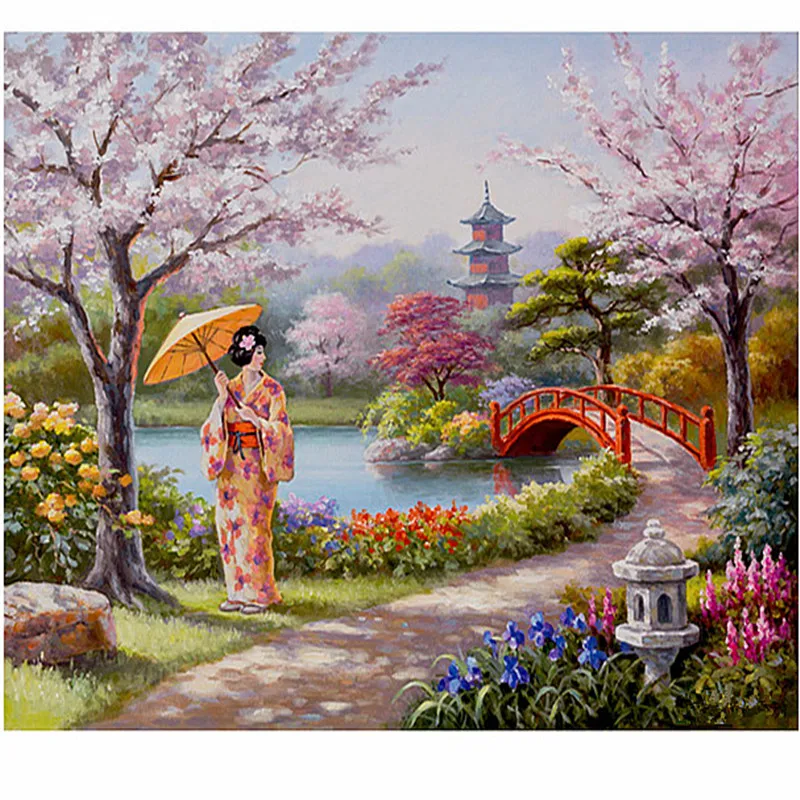 DIY Woman under cherry blossoms diamond painting mosaic painting cross