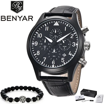 

BENYAR Top Brand Luxury Fashion Leather Strap Quartz Men Watches Casual Date Business Male Sport Wristwatches Clock Chronograph