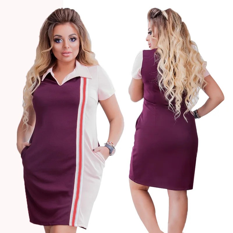 2019 New Designer Maxi Plus Size 6XL Polo Dress T Shirt  Ladies Women Dress Summer Oversized Polo Vestidos Patchwork Casual Gift