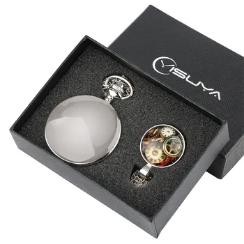 

Silver Smooth Hunter Pocket Watch Gift Set Roman Numerals Dial Steampunk Pocket Chain Antique Clock Present Male Female