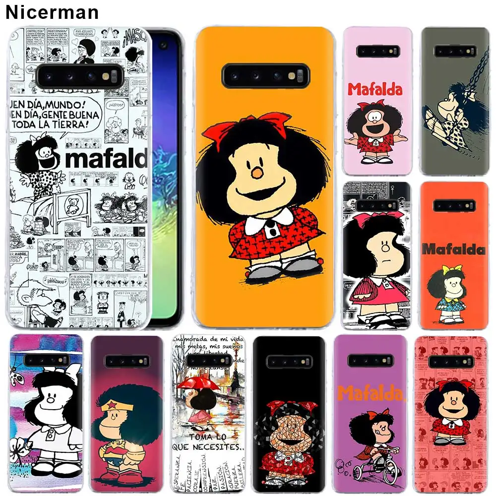

Clear Soft Silicone Case for Samsung Galaxy S10 Plus S10e S9 S8 Plus Note 8 9 M30 Cover Mafalda cartoon Patterns TPU Shell