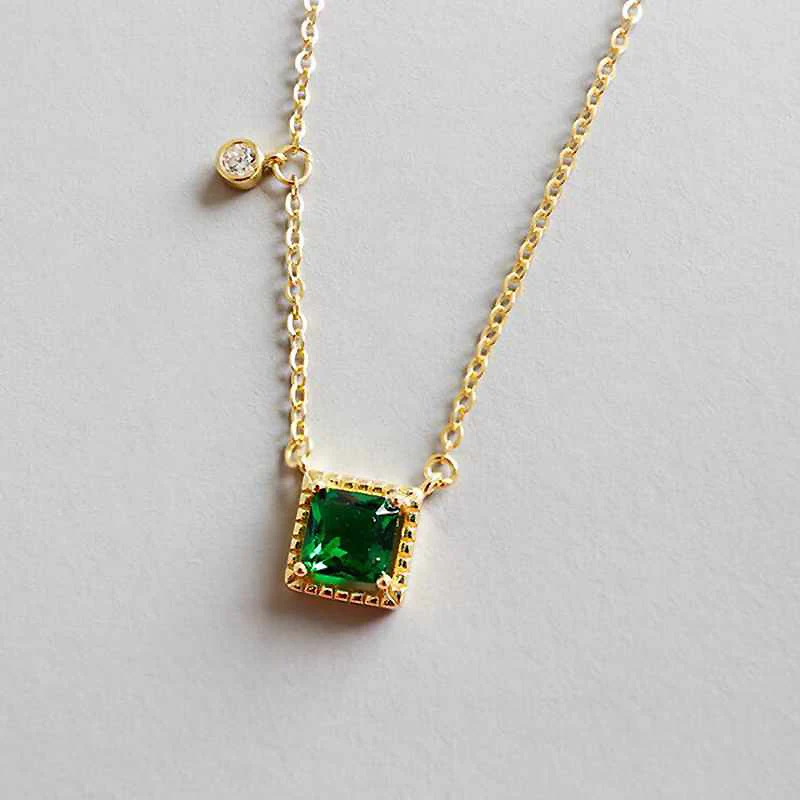 

Ruifan Square Shape Emerald Cubic Zircon Statement Pendant Necklaces Gold Color 925 Silver Necklace for Women Gold Chain YNC085