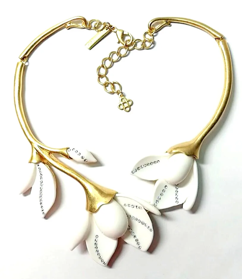 CSxjd винтажный дизайн цветок магнолии ожерелье серьги роскошный комплект ювелирных изделий - Окраска металла: white Necklace