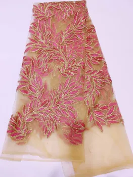

2017 High Quality African Lace Fabric , Royal pink French Net Embroidery Sequins Tulle Lace Fabric For Nigerian party Dress LY16