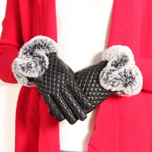 Warm PU Leather Faux Fur Wrist Warm Full Fingers Gloves Women Winter Plaid Thickening Gloves Warm PU Leather Faux Fur Wrist Warm Full Fingers Gloves Women Winter Plaid Thickening Gloves