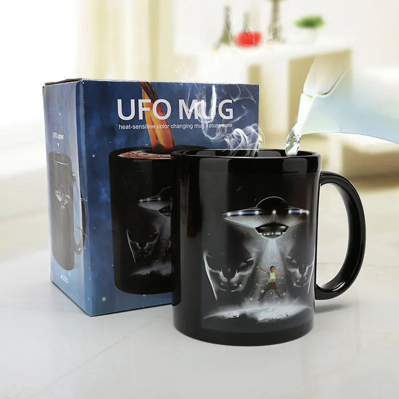 

Creative Color Changing Coffee Cup UFO Frisbee Chameleon Cup Heat Sensitive Porcelain Coffee Mug for Home Office Gift