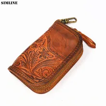 Кошелек для ключей из натуральной кожи для мужчин и женщин, короткий винтажный ручной работы на молнии, автомобильный держатель для карт, кошелек для монет, сумка-Органайзер, ключница