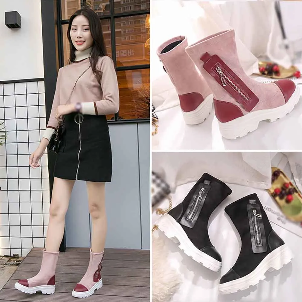 

Fashion shoes woman winter boots Thick-Bottom Martin BootsFemale Retro Snow Boots Round Head Boots #20181024