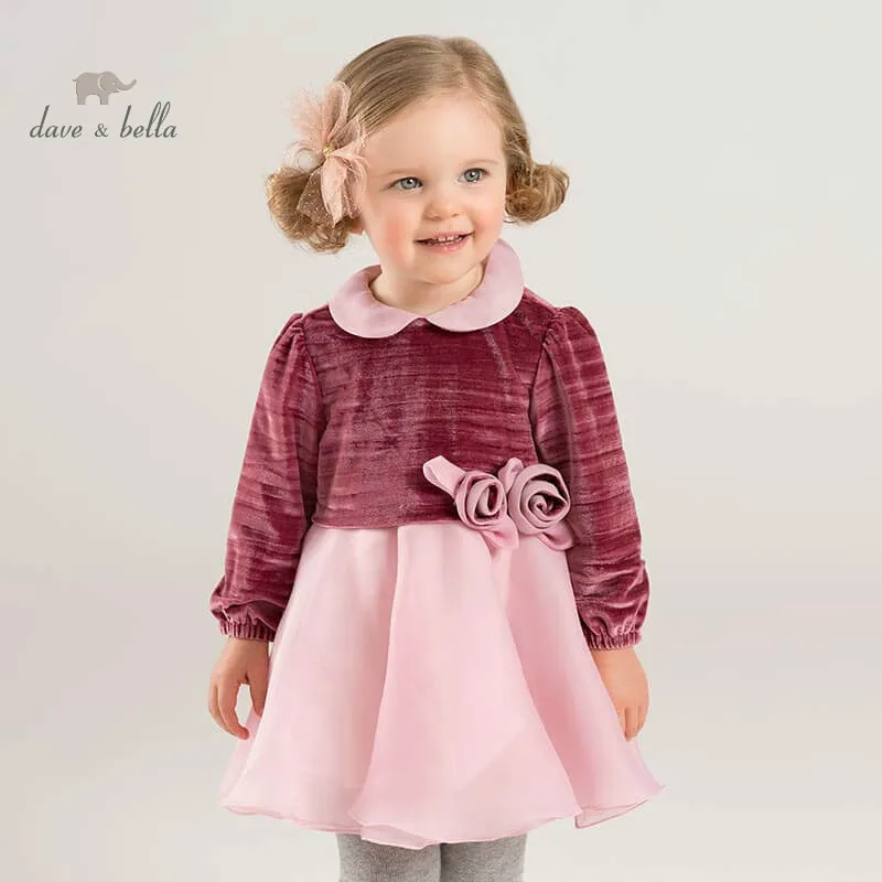 

Dave bella baby Princess flower dresses girls wedding party birthday dress children boutique lolital long sleeve dress DB8508