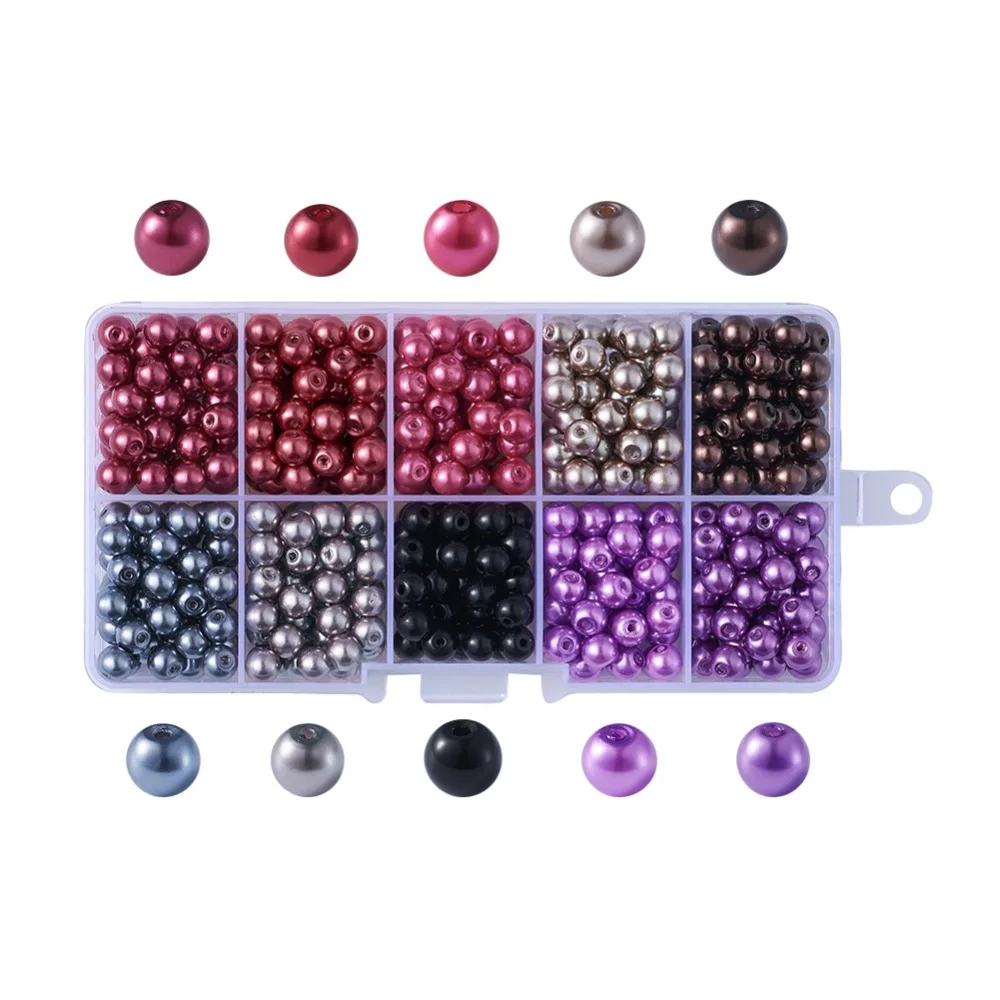 

6mm Mixed Color Round Glass Pearl Beads for Bracelets Jewelry Making DIY, Dyed,Hole: 1mm; about 50pcs/compartment, 500pcs/box