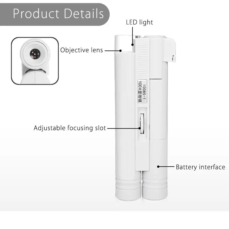 XinXiang 100X Pocket Microscope With LED Light Magnifier Glasses Jewelry Loupe High Multiples Adjustable Microscope Magnifier