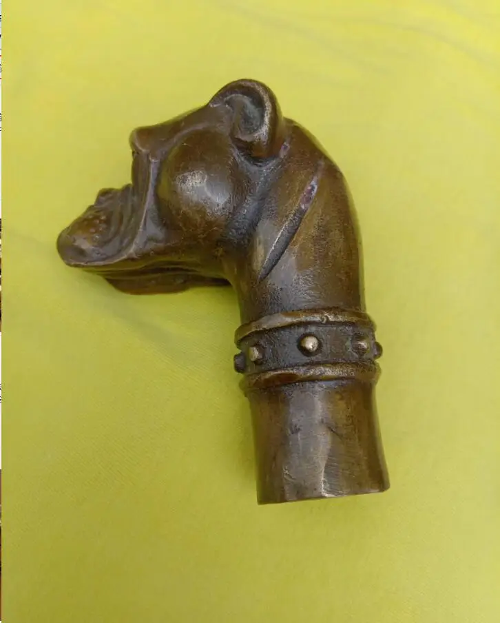 YU922+++Gothic Old Brass Handmade Carved dog Collect Statue Cane