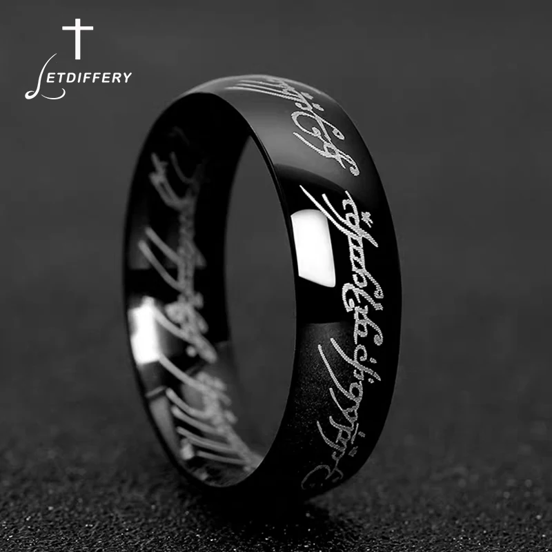 

Letdiffery 6mm The Lord of One Ring Black Stainless Steel Men Rings Birthday Gift