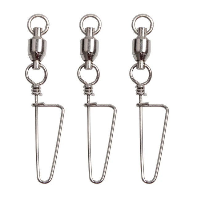 20pcs Silver Stainless Steel Ball Bearing Fishing Swivel With Coastlock Snap Hard Fishing Lures Connector Size 1 2 3 4 5 6 7 8
