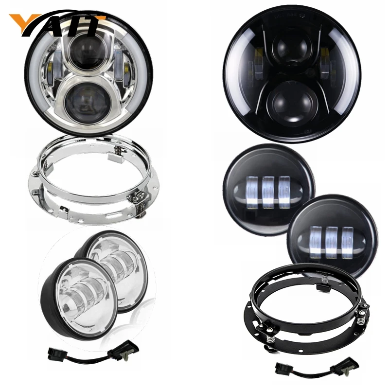 

Yait 7 Inch Headlight for LED Headlight+ 2x 4-1/2" Fog Light Passing Lamps With bracket for Motorcycle