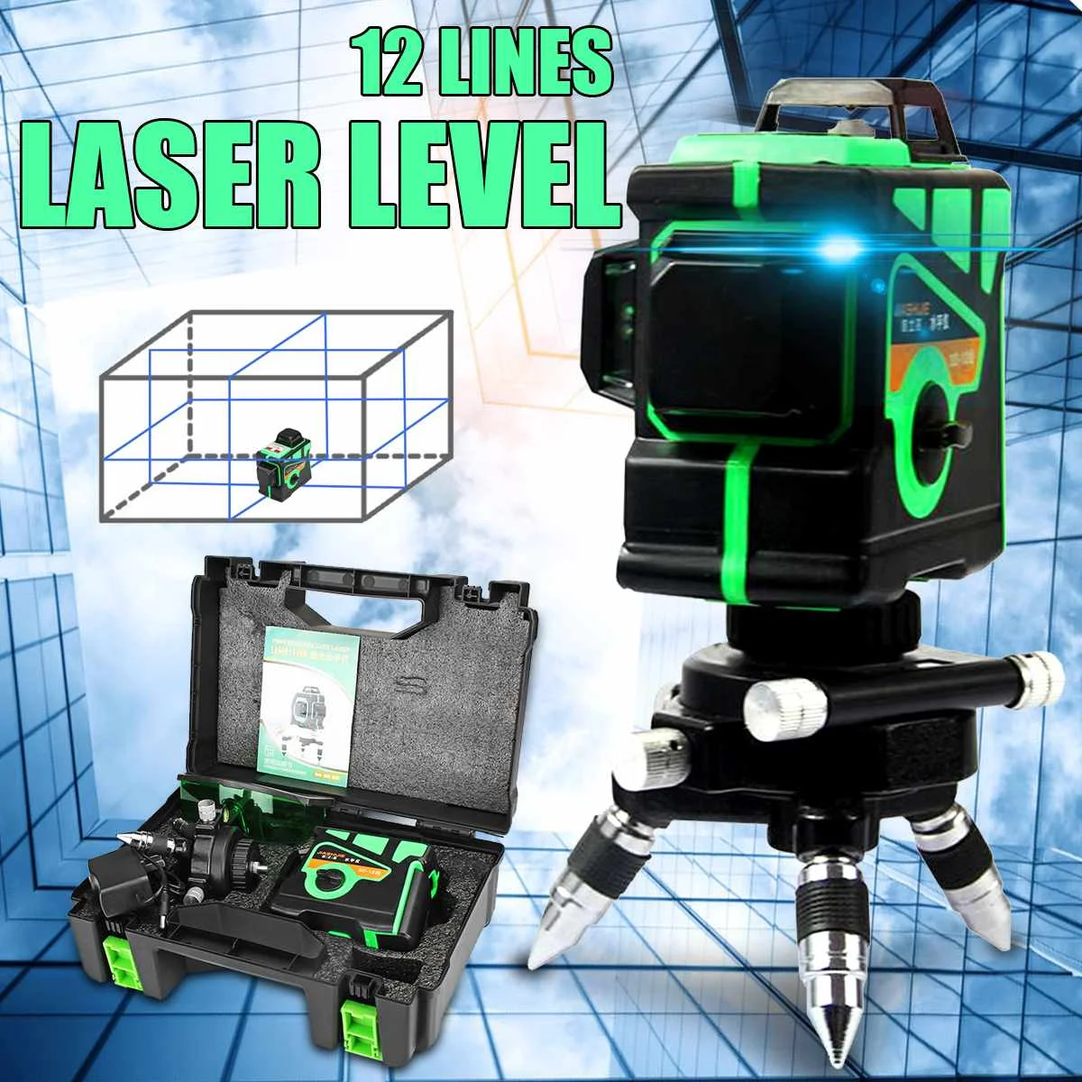

12Lines 3D Blue Laser Level Self-Leveling 360 Horizontal And Vertical Cross Laser Level Detector Measuring Tool With Tripod/Box