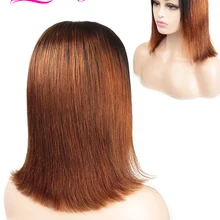 Alibaby Gerade Menschliches Haar Perücken Ombre Kurze Bob 1B 30 Braun Verschluss Perücke 10-14 Inch 4x4 spitze Schließung Perücke Pixie Cut Remy Haar