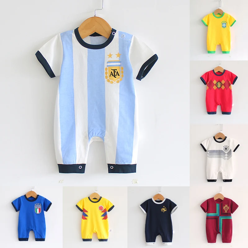 Katoen Pasgeboren baby kleding Voetbal Sport peuter Jumpsuits multi
