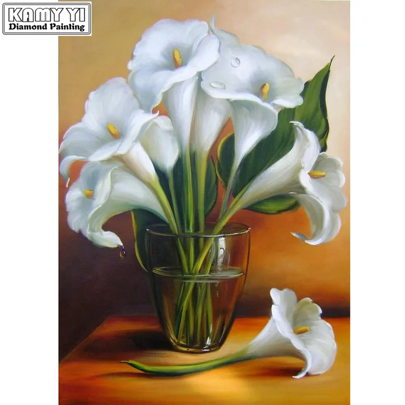 

Full Drill Square/Round Diamond 5D DIY Diamond Painting Embroidery Cross Stitch "Calla Lily" Rhinestone Mosaic Painting Arts
