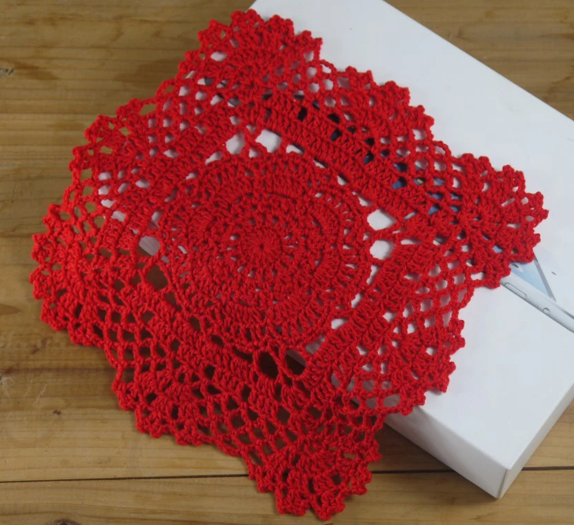 Buy Square Crocheted Doilies Placemats White Ecru Red