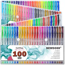 100 Color Set Gel Colored Pens with Foldable Case for Adults Coloring Books Drawing Glitter Neon