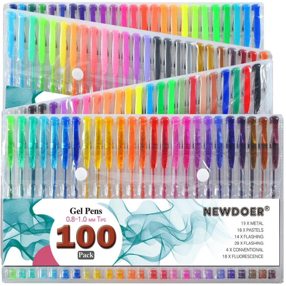100 Color Set Gel Penne Colorate con Cassa Pieghevole per Adulti Libri Da Colorare disegno di Scintillio Neon Symhony latteo e Metallic in 100 Color Set