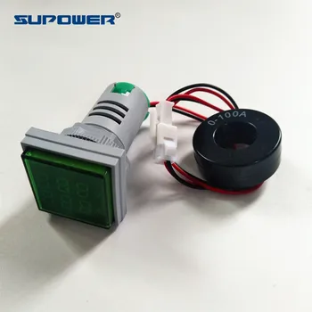 

Square LED Digital Voltmeter Ammeter 22mm Signal Lights Volt Voltage Ampere Current Meter Indicator Tester Measuring AC 60-500V