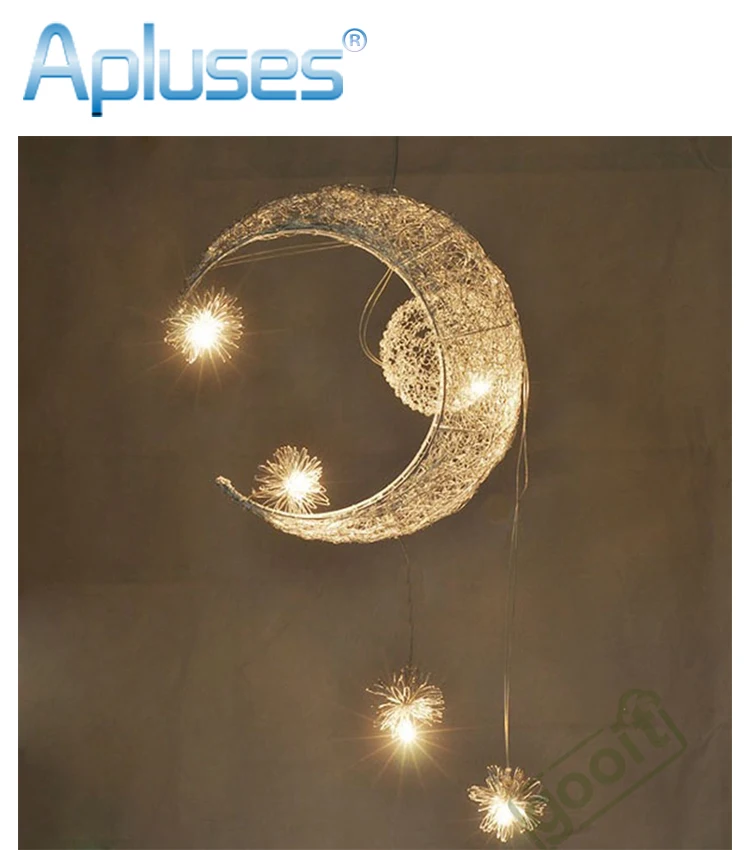 

Aluminium Wire Moon Star Featured Pendant Lamps with 5 Lights G4 Lighting Chandeliers blubs