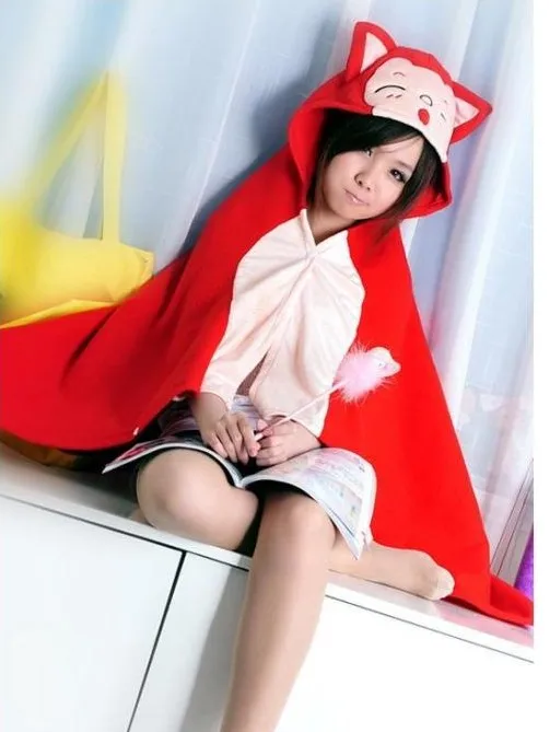 

Polar Fleece Cosplay Anime Red Fox Cute Hooded Shawl Wrap Warm Cloak Blanket Tippet Opera Cape Free shipping Cosplay Dresses