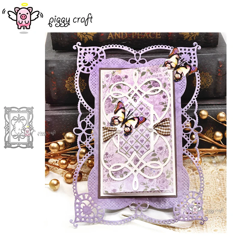 

Piggy Craft metal cutting dies cut die mold Lace rectangular frame Scrapbook paper craft knife mould blade punch stencils dies