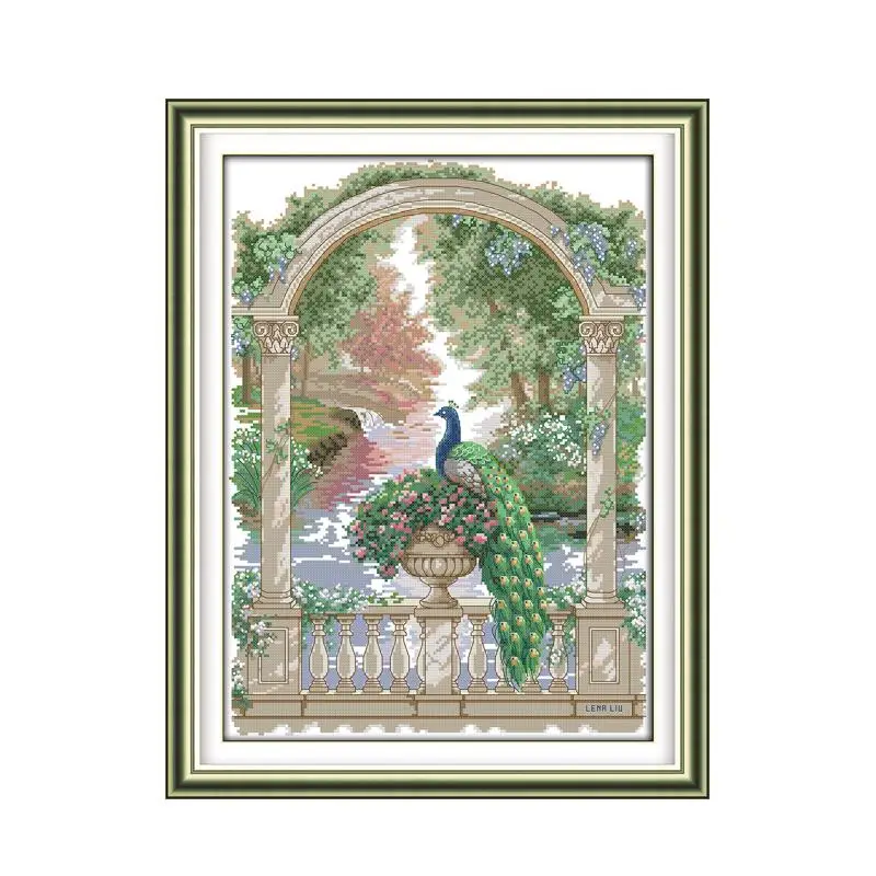 Joy Sunday Green peacock animal pattern hand embroidered cloth DMC embroidery stitch cross kit decorative painting | Дом и сад