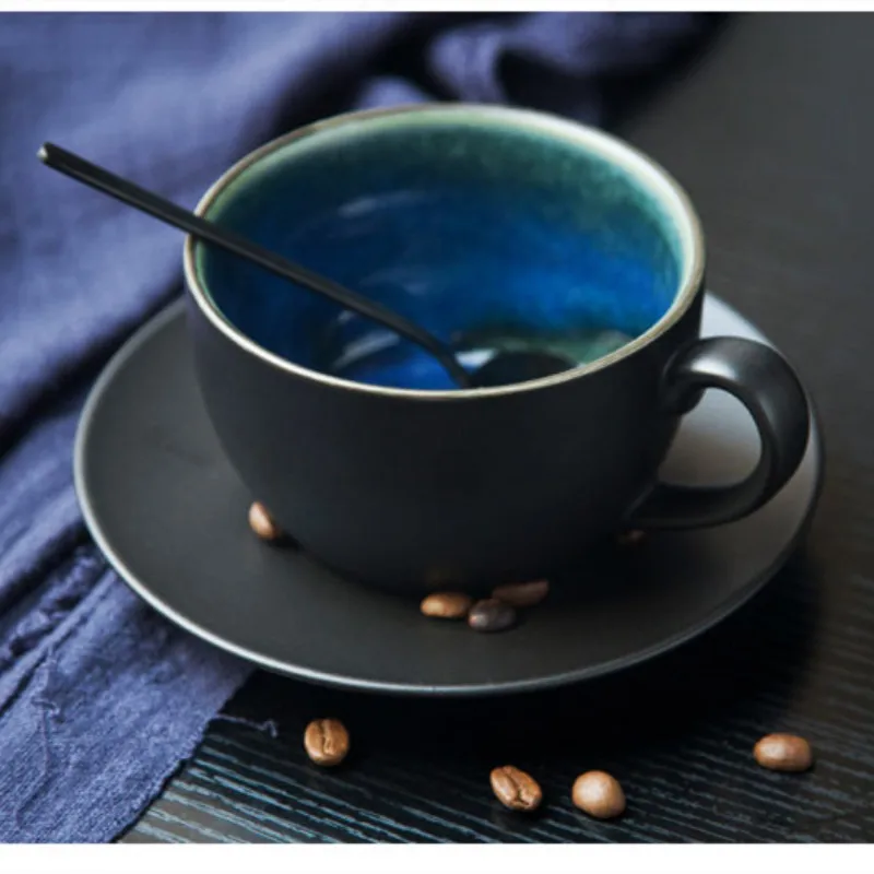 

NIMITIME Creative Nordic Wind Kiln Ceramic Cup Cappuccino Coffee Cup Striped Coffee Cup Disc Set